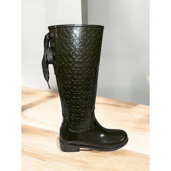 Coach FG1876 Signature Embossed Lace Up Rain Boot Size 7B - Picture 3 of 10
